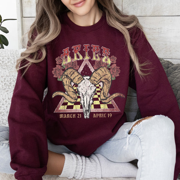 Aries Zodiac Astrology Horoscope Celestial Sign Constellation Pattern Vintage Inspired Graphic Sweatshirt