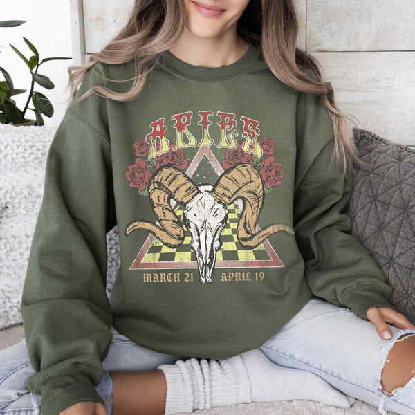 Aries Zodiac Astrology Horoscope Celestial Sign Constellation Pattern Vintage Inspired Graphic Sweatshirt