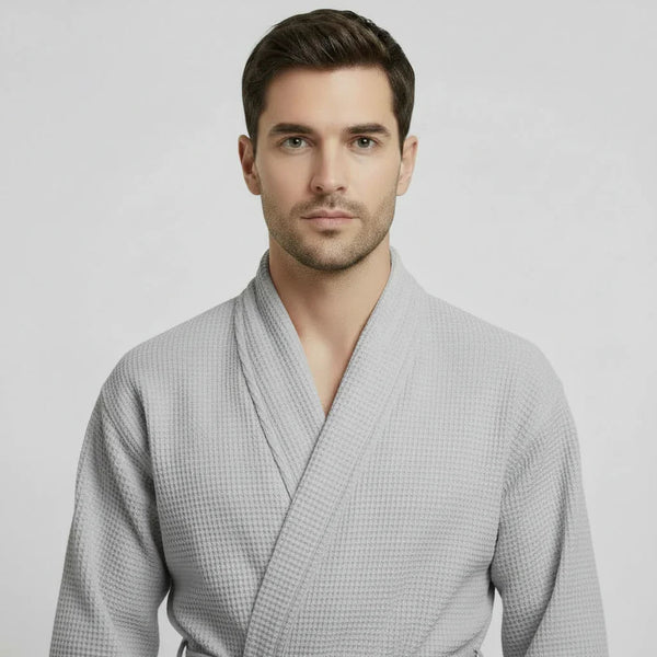 Waffle Spa Bathrobe for Men -  Absorbent, Lightweight