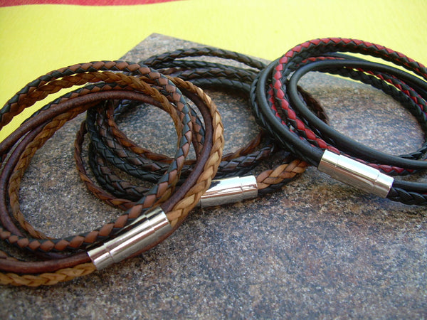 Mens Bracelets Leather, Mens Leather Bracelet, Double Wrap, Stainless Steel Magnetic Clasp, Mens Jewelry, Groom, Fathers Day, Groomsmen