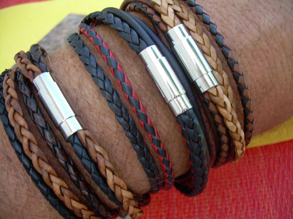Mens Bracelets Leather, Mens Leather Bracelet, Double Wrap, Stainless Steel Magnetic Clasp, Mens Jewelry, Groom, Fathers Day, Groomsmen