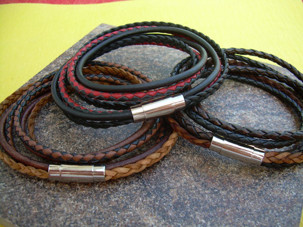 Mens Bracelets Leather, Mens Leather Bracelet, Double Wrap, Stainless Steel Magnetic Clasp, Mens Jewelry, Groom, Fathers Day, Groomsmen