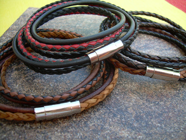 Mens Bracelets Leather, Mens Leather Bracelet, Double Wrap, Stainless Steel Magnetic Clasp, Mens Jewelry, Groom, Fathers Day, Groomsmen