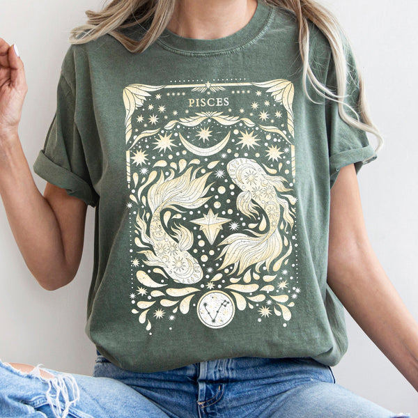 Pisces Celestial Zodiac Horoscope Astrology Constellation Print Comfort Colors Tee